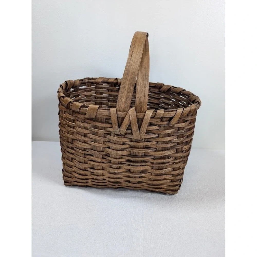 Antique Splint Oak Wood Basket 15.5
